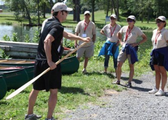 Director of Montezuma Audubon Center Frank Moses Demonstrates the Basic Paddling Techniques for Directing a Canoe.