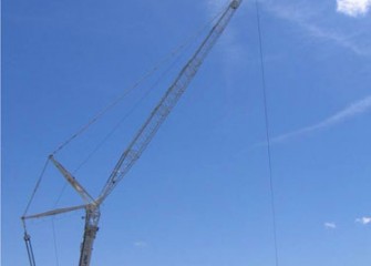 Fully extended the crane stands approximately 150 feet and is visible from the other side of Onondaga Lake