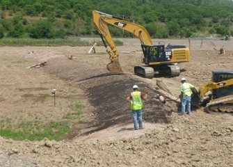 Compost mixture is placed