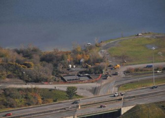 Workers build a booster pump station near Onondaga Lake.