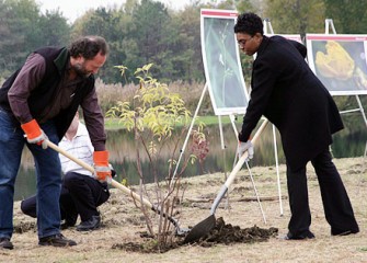 Leopold and Assemblyman Bill Magnarelli Representative Kaii Torrence Plant Tree