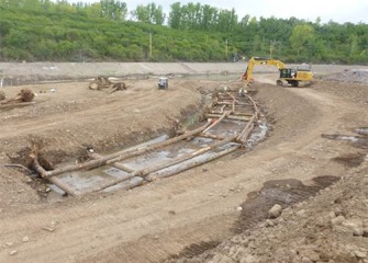 The shape of the new Nine Mile Creek channel can be seen, looking downstream.