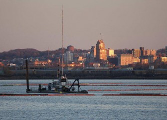 View of lake dredging operations from the Onondaga Lake Visitors Center.