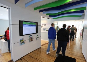 Participants gather at the Onondaga Lake Visitors Center for an Onondaga Lake Conservation Corps "Citizen Science" Event.