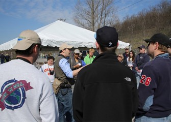 More than 50 volunteers from Leadership Greater Syracuse (LGS) gather to volunteer with the Onondaga Lake Conservation Corps as part of a 2012 class project celebrating Earth Day.