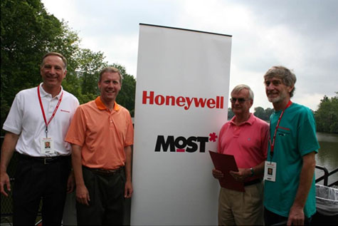 (Left to right) Honeywell Program Director John McAuliffe, New York State Senator David J. Valesky, President of the MOST Larry Leatherman, and MOST Exhibits Project Manager Dr. Peter Plumley at Opening Day.