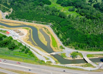 Aerial view of Nine Mile Creek and the newly-established wetlands.