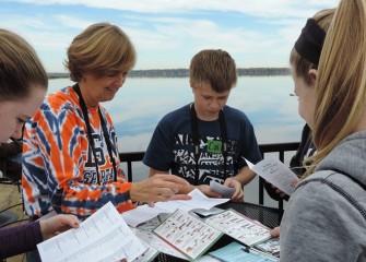 Nearly 100 seventh-graders from Pine Grove Middle School in East Syracuse visit the Onondaga Lake Visitors Center as part of a project studying the Onondaga Lake cleanup.