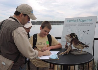 Mounted specimens give students an up-close look at birds they may spot with binoculars, or after they leave the Visitors Center.
