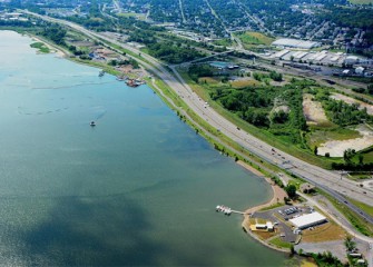 Work continues on the Onondaga Lake cleanup. I-690 runs along the southwest shoreline of Onondaga Lake.