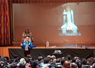 Dr. Thomas, Director of the Hackerman Academy for Mathematics and Science at Towson University in Maryland, tells students about his experiences flying on four Space Shuttle missions.