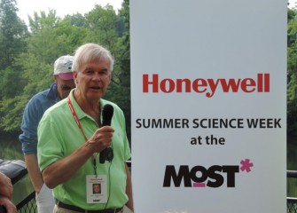 Larry Leatherman, President of the Milton J. Rubenstein Museum of Science & Technology, or “MOST,” welcomes students on board to kick off the week.