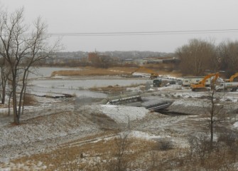 Construction activity continues at the mouth of Harbor Brook in the southwest corner of Onondaga Lake.