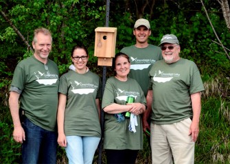 Onondaga Lake Conservation Corps volunteers (from left) Peter Haun, Nicole Schmidt, Diane Haun, Chris Lajewski, and Lawrence Keefe.