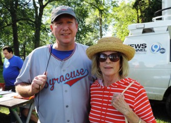 Onondaga County Parks Commissioner Bill Lansley with County Legislator Judy Tassone of Liverpool; her district includes much of the area around the lake.