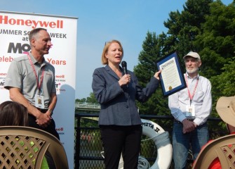 Onondaga County Executive Joanne M. Mahoney commended the innovative environmental science program to students, offering a Proclamation naming July 6, 2015 as Honeywell Summer Science Week at the MOST day.