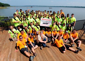 The 2015 class of Honeywell Summer Science Week at the MOST, Celebrating 10 Years, with camp leader Peter Plumley, Ph.D. (center front), Associate Professor of Engineering at Syracuse University.