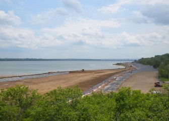 New wetlands are being created along the shoreline. A liner is placed underneath before clean sand and topsoil are brought in.