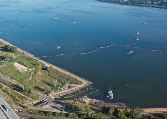 Dredging, capping, and shoreline work will continue as late as possible in fall.