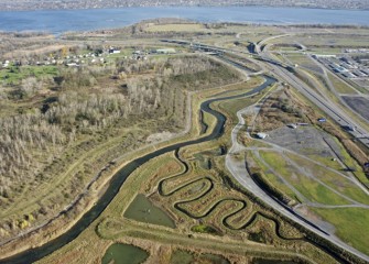 Geddes Brook (right) feeds into Nine Mile Creek, which leads to Onondaga Lake.