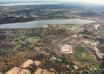 Onondaga Lake as seen from the west. Oneida Lake is in the background.