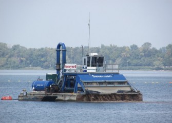 Hydraulic capping, the placement of capping material premixed with water, continues on Onondaga Lake.