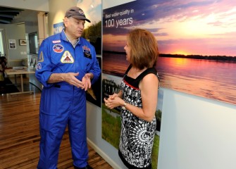 Participants gather at the Onondaga Lake Visitors Center for an event recognizing Central New York teachers joining the 2016 class of Honeywell Educators at Space Academy (HESA).