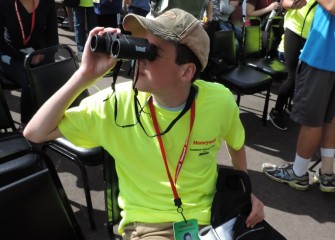 Ronald Bianchi, from Faith Heritage School, looks for bird species. More than 85 unique bird species have been identified in and around Onondaga Lake in recent years.