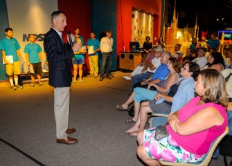 Honeywell Syracuse Program Director John McAuliffe thanks parents and acknowledges the hard work students put in to their projects and learning during Honeywell Summer Science Week.