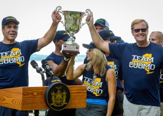 Governor Cuomo’s team won the inaugural Governor’s Cup race. Holding the trophy with the governor is Matt Driscoll, Commissioner of the New York State Department of Transportation and former Mayor of Syracuse.