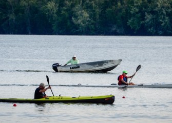 The Onondaga Cup also included races between independent kayakers and paddleboarders, in between rowing team races.