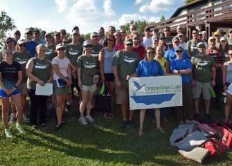 Fifty-eight volunteers came out Thursday evening to have a hand in removing invasive water chestnut. Approximately 5000 pounds of plants were collected from Onondaga Lake and Seneca River.