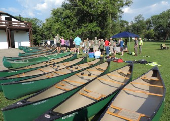 Participants gather at the second annual Onondaga Lake Conservation Corps water chestnut removal event on Thursday evening, August 4.