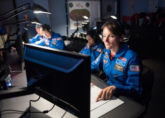 Team Columbus during a mission on Day 4 of Space Camp. Catherine Clift (right) was one of four Central New York teachers participating in the intensive five-day program this year.