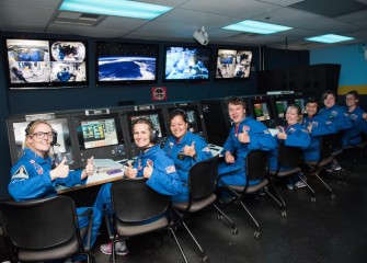 Team Kibo, including Colleen O’Connor (4th from right), during a mission. Honeywell awards scholarships to teachers to attend HESA, which provides training focused on space science and exploration.