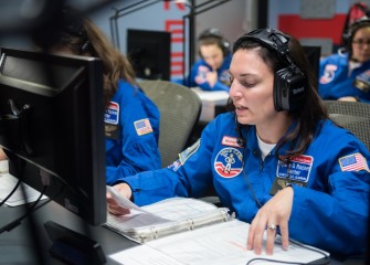 Pine Grove Middle School teacher Susanne Sobon during mission training at Honeywell Educators at Space Academy.