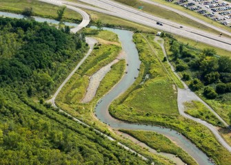 The restoration of Nine Mile Creek included 5 acres of re-created wetlands.