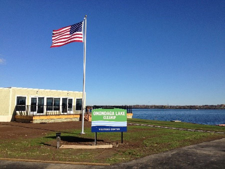The Visitors Center is located along the southwest shoreline of Onondaga Lake in Geddes. It was designed and built by Honeywell to provide public access to the significant work that has taken place.
