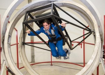 Erin Emanuele, from J.T. Roberts PreK-8 School, on the Multi-Access Trainer at the U.S. Space & Rocket Center in Huntsville, Alabama.