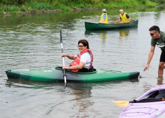 Magda Monteza enjoys her first Corps event and first time kayaking.