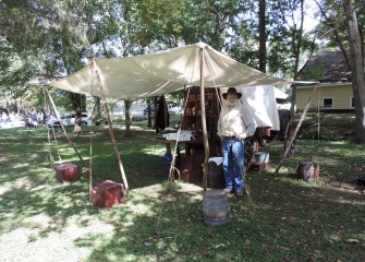 Doug Corey, from Phoenix, NY, displays his authentic 1880s era chuck wagon. A chuck wagon was the “home away from home” for ranchers on cattle drives and long-range trips, typically pulled by a four-mule team.
