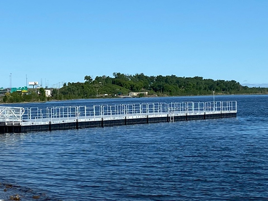 The new deep water fishing pier can be accessed from I-690 in Geddes along the southwest lakeshore. A parking lot is adjacent to the pier.